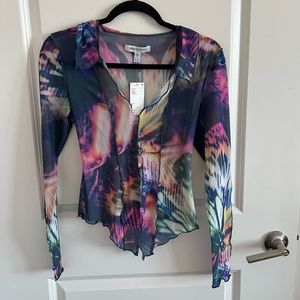 Urban Outfitters Sheer Printed L/s Top M